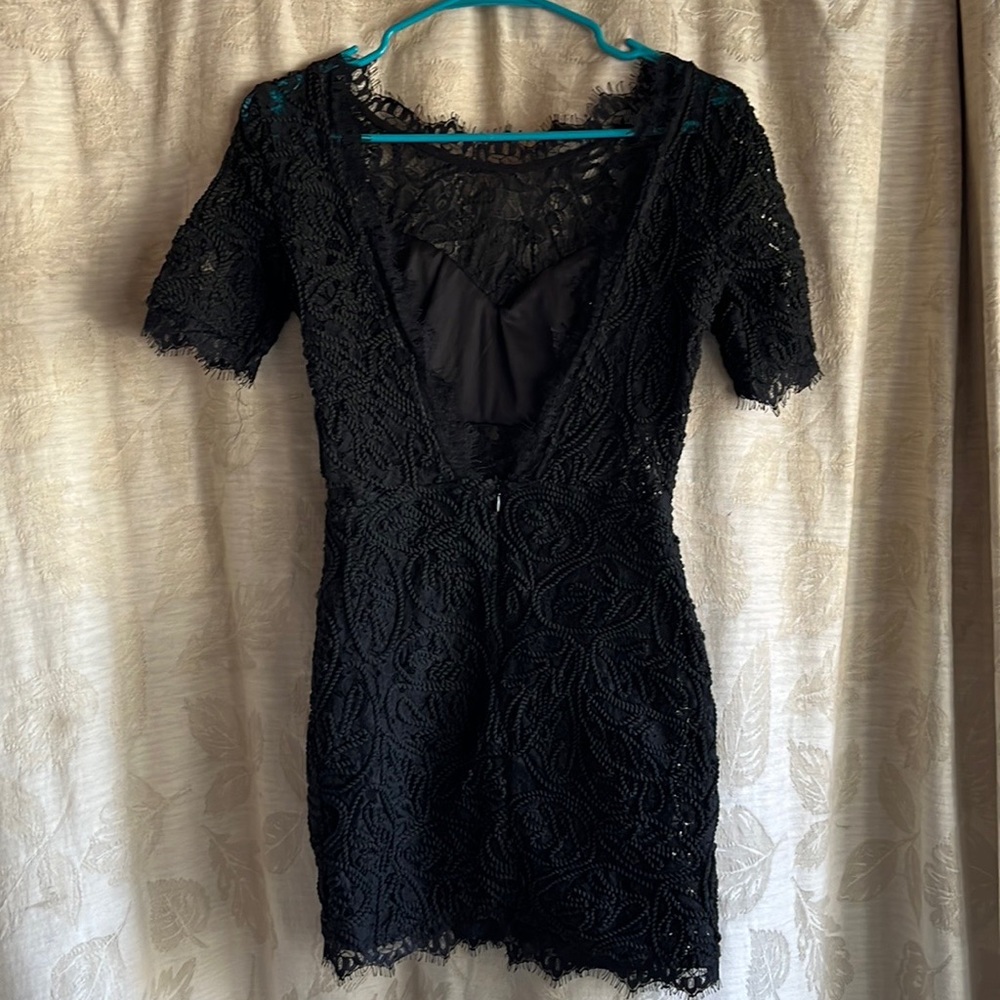 Luxxel black backless lace dress, size small